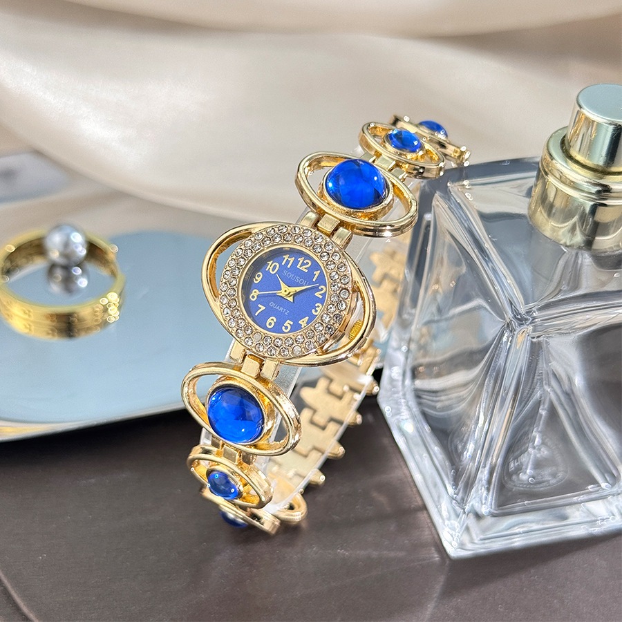 Đồng hồ nữ Thời trang kỹ thuật số dát đá sang trọng Đồng hồ nữ Tính khí Vòng tay đơn giản Trang trí hình tinh vân Đồng hồ thạch anh nữ