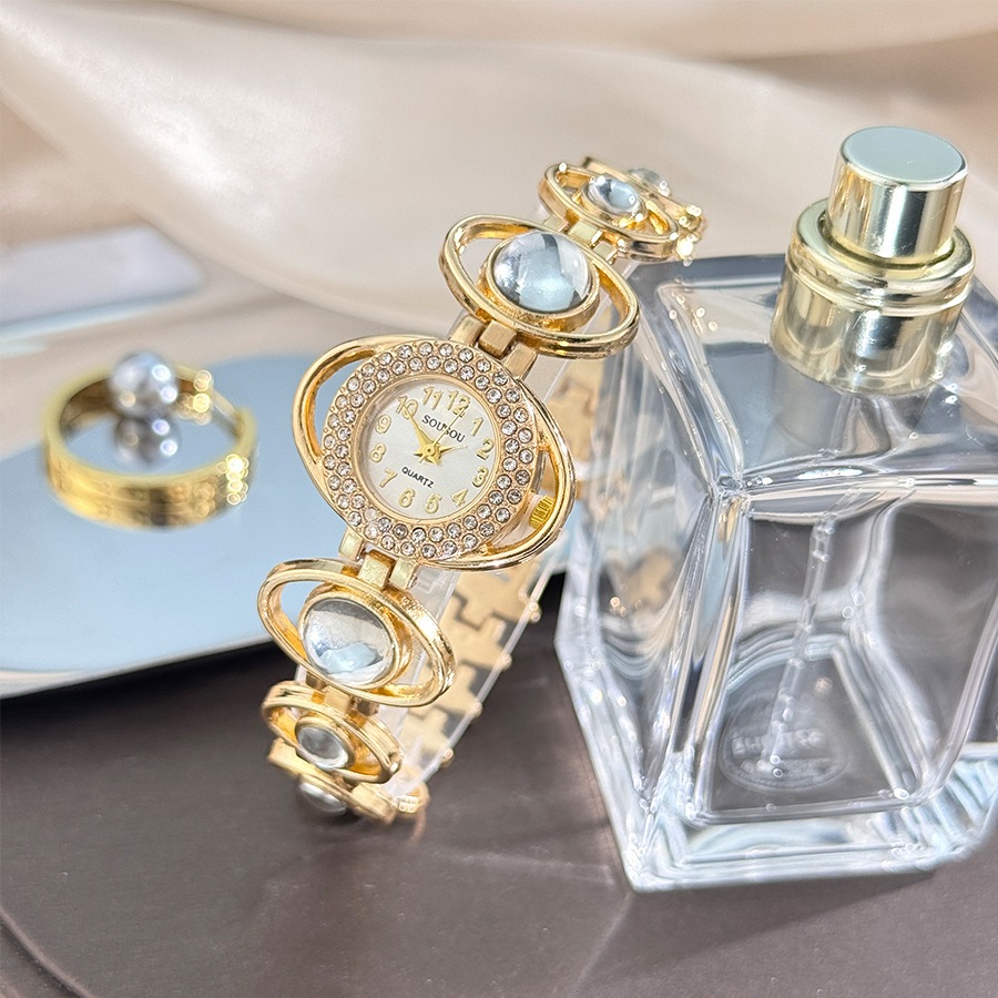 Đồng hồ nữ Thời trang kỹ thuật số dát đá sang trọng Đồng hồ nữ Tính khí Vòng tay đơn giản Trang trí hình tinh vân Đồng hồ thạch anh nữ