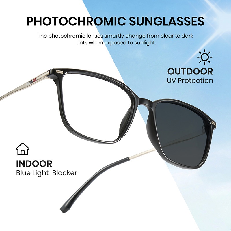 Cyxus Photochromic TR90 Kính Mắt Khung Vuông Chống Ánh Sáng Xanh Kính Máy Tính Chơi Game Cho Nam / Nữ 8208