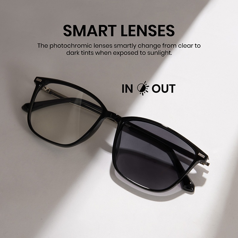 Cyxus Photochromic TR90 Kính Mắt Khung Vuông Chống Ánh Sáng Xanh Kính Máy Tính Chơi Game Cho Nam / Nữ 8208