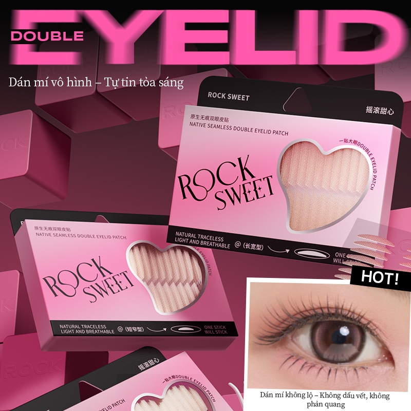Dải mí mắt vô hình Rock Sweet – Nâng tự nhiên, chống thấm nước & chống mồ hôi, Lý tưởng cho mắt phồng & có mũ trùm đầu, Dụng cụ làm đẹp Unisex