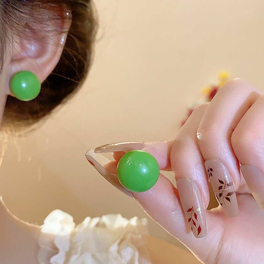 [Jewbeauty] Bông tai bóng kẹo màu kim bạc thời trang cao cấp đơn giản và đa năng dành cho nữ