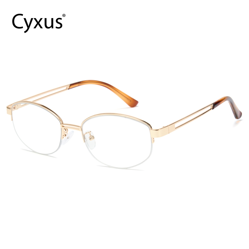 Cyxus Kim Loại Khung Hình Bầu Dục Kính Mắt Chống Ánh Sáng Xanh Kính Máy Tính Chơi Game Cho Nữ 8259