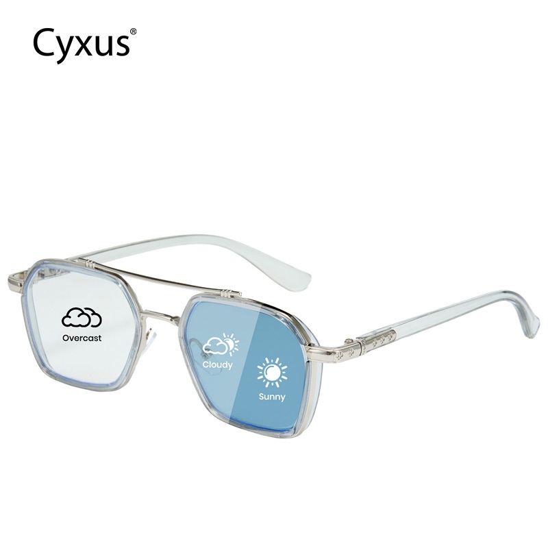 Cyxus Mắt Kính Đổi Màu Gọng Aviator Vuông Chống Ánh Sáng Xanh Bảo Vệ Mắt Ngoài Trời Máy Tính Điện Thoại 8260