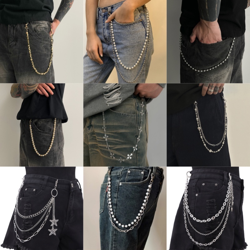 K2nightFee Vintage Punk Đính Hạt Quần Dây Xích Nam Thoáng Mát Đa Năng Quần Jean Dây Xích Goth Hip Hop Quần Dây Xích Phụ Kiện Quần Áo Quà Tặng VN