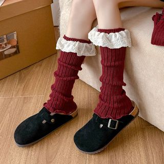 Giày hâm nóng chân ASDFGER, Giày giữ ấm chân Lolita Y2K Hàn Quốc, Mùa thu đông dáng rộng đan ấm áp Bông tai Kẹp giày Nhật Bản dành cho nữ và bé gái