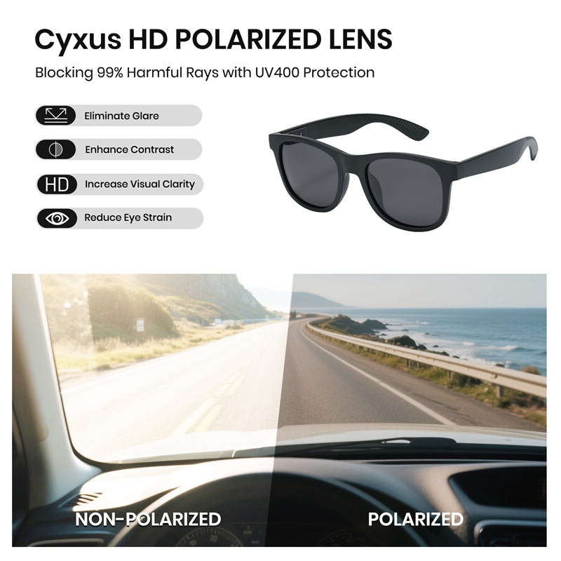 Cyxus Kính râm phân cực dành cho nam / Kính râm kiểu Hàn Quốc dành cho nam / Chống tia UV, thời trang, chống chói, dành cho các hoạt động thể thao ngoài trời P1296