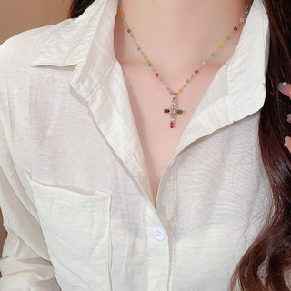 Vòng cổ mặt dây chuyền chéo đính kim cương phong cách cổ điển, phù hợp nhiều dịp với thiết kế xương đòn thời thượng