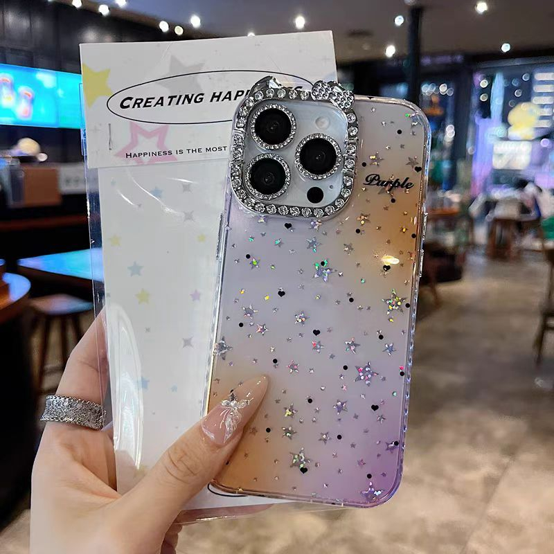 Ngôi sao lấp lánh trái tim / Tai mèo flash viền kim cương cứng tương thích cho 12 pro max 13 pro max 14 pro max 15 pro max 16 pro max