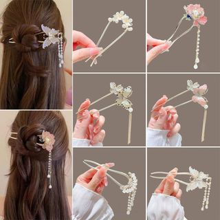 Que Tóc ASDFGER, Mặt Dây Chuyền Truyền Thống Kẹp Tóc Hình Chữ U, Vintage Hợp Kim Trung Quốc Tua Rua Hoa Bun Dụng Cụ Updos Mũ Đội Đầu Dành Cho Nữ