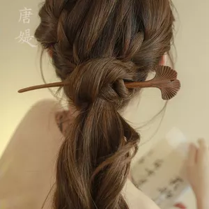 Kẹp tóc gỗ đàn hương nữ, kiểu Trung Quốc, lá bạch quả, phụ kiện cổ trang