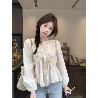 Áo sơ mi dài tay cổ chữ V phong cách Hàn Quốc dành cho nữ