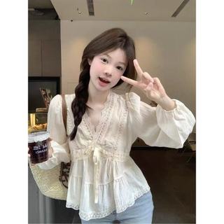 Áo sơ mi dài tay cổ chữ V phong cách Hàn Quốc dành cho nữ
