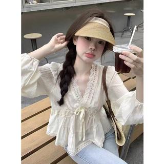 Áo sơ mi dài tay cổ chữ V phong cách Hàn Quốc dành cho nữ