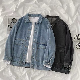 Phong Cách Hàn Quốc Nữ Trơn Áo Khoác Denim Dài Tay Rời Áo Khoác Quần Jean Ngắn
