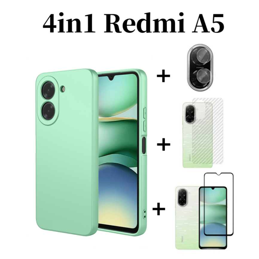 4in1 Dành Cho Redmi A5 4G Giả Silicon Lỏng Lỏng Vỏ Điện Thoại Di Động Redmi A3 A3X A3 Pro A4 Kính Cường Lực Và Ống Kính Phim Và Mặt Sau