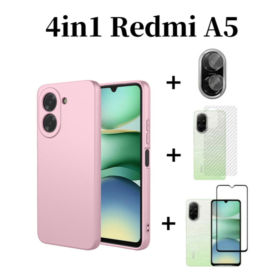 4in1 Dành Cho Redmi A5 4G Giả Silicon Lỏng Lỏng Vỏ Điện Thoại Di Động Redmi A3 A3X A3 Pro A4 Kính Cường Lực Và Ống Kính Phim Và Mặt Sau