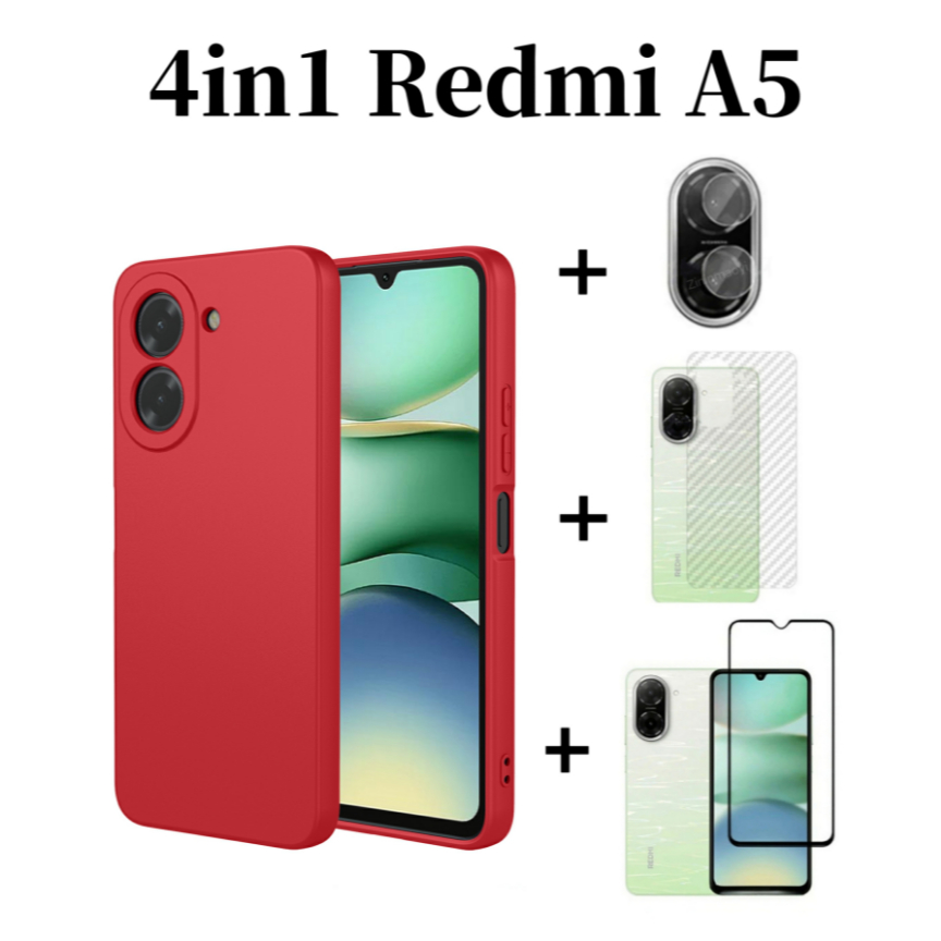 4in1 Dành Cho Redmi A5 4G Giả Silicon Lỏng Lỏng Vỏ Điện Thoại Di Động Redmi A3 A3X A3 Pro A4 Kính Cường Lực Và Ống Kính Phim Và Mặt Sau