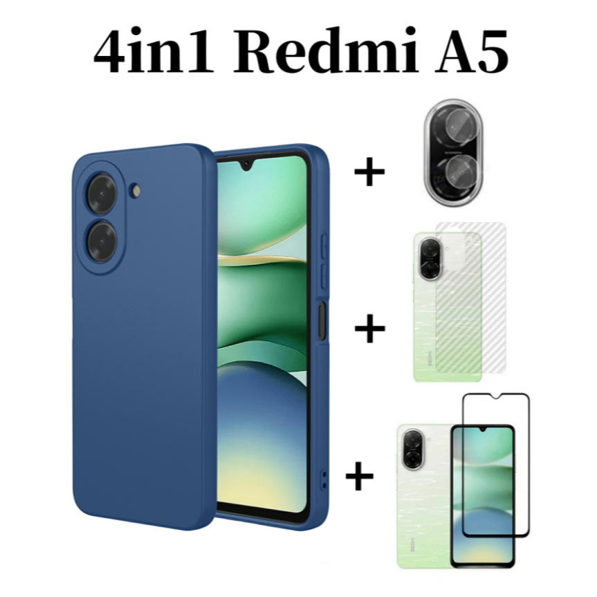 4in1 Dành Cho Redmi A5 4G Giả Silicon Lỏng Lỏng Vỏ Điện Thoại Di Động Redmi A3 A3X A3 Pro A4 Kính Cường Lực Và Ống Kính Phim Và Mặt Sau