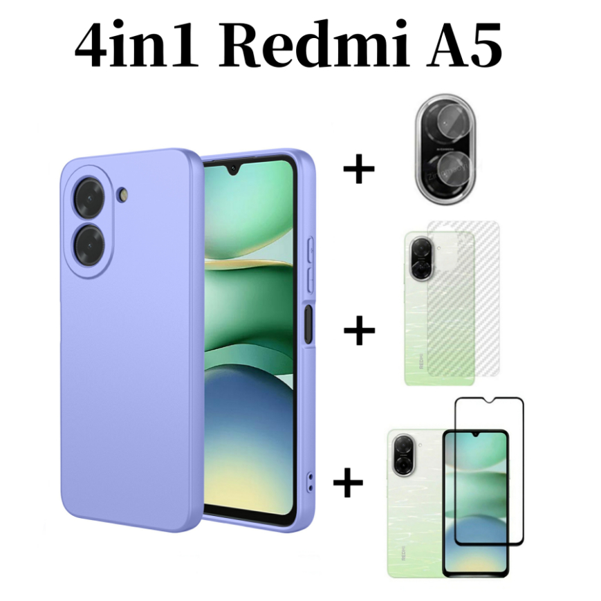 4in1 Dành Cho Redmi A5 4G Giả Silicon Lỏng Lỏng Vỏ Điện Thoại Di Động Redmi A3 A3X A3 Pro A4 Kính Cường Lực Và Ống Kính Phim Và Mặt Sau