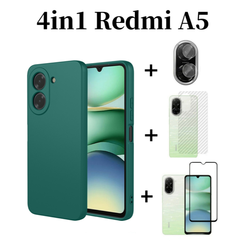 4in1 Dành Cho Redmi A5 4G Giả Silicon Lỏng Lỏng Vỏ Điện Thoại Di Động Redmi A3 A3X A3 Pro A4 Kính Cường Lực Và Ống Kính Phim Và Mặt Sau