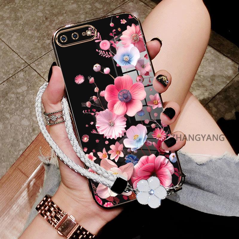 Ốp Lưng Cho iPhone 7 plus 8 plus 6 6s plus 7 8 6 6s Vỏ Điện Thoại TPU Silicon Mạ Điện Mới Thiết Kế Thẩm Mỹ Hoạt Hình Dễ Thương Với Họa Tiết Hoa Nhiều Màu Sắc Và Dây Miễn Phí
