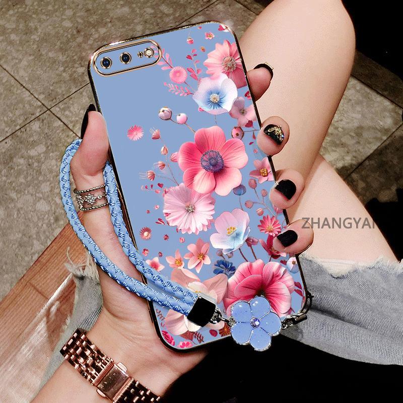 Ốp Lưng Cho iPhone 7 plus 8 plus 6 6s plus 7 8 6 6s Vỏ Điện Thoại TPU Silicon Mạ Điện Mới Thiết Kế Thẩm Mỹ Hoạt Hình Dễ Thương Với Họa Tiết Hoa Nhiều Màu Sắc Và Dây Miễn Phí