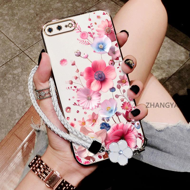 Ốp Lưng Cho iPhone 7 plus 8 plus 6 6s plus 7 8 6 6s Vỏ Điện Thoại TPU Silicon Mạ Điện Mới Thiết Kế Thẩm Mỹ Hoạt Hình Dễ Thương Với Họa Tiết Hoa Nhiều Màu Sắc Và Dây Miễn Phí
