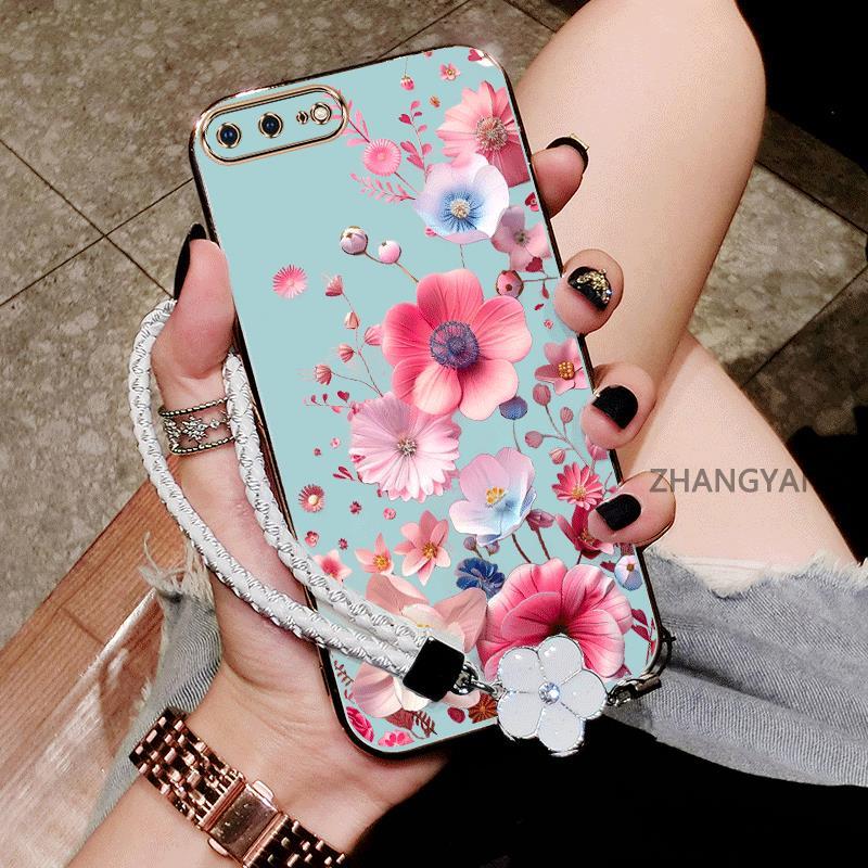 Ốp Lưng Cho iPhone 7 plus 8 plus 6 6s plus 7 8 6 6s Vỏ Điện Thoại TPU Silicon Mạ Điện Mới Thiết Kế Thẩm Mỹ Hoạt Hình Dễ Thương Với Họa Tiết Hoa Nhiều Màu Sắc Và Dây Miễn Phí