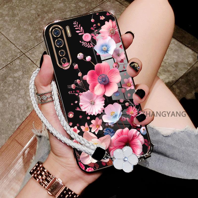 Ốp Lưng Cho OPPO reno 3 reno 3 Pro Vỏ Điện Thoại TPU Silicon Mạ Điện Mới Thiết Kế Thẩm Mỹ Hoạt Hình Dễ Thương Với Họa Tiết Hoa Nhiều Màu Sắc Và Dây Miễn Phí
