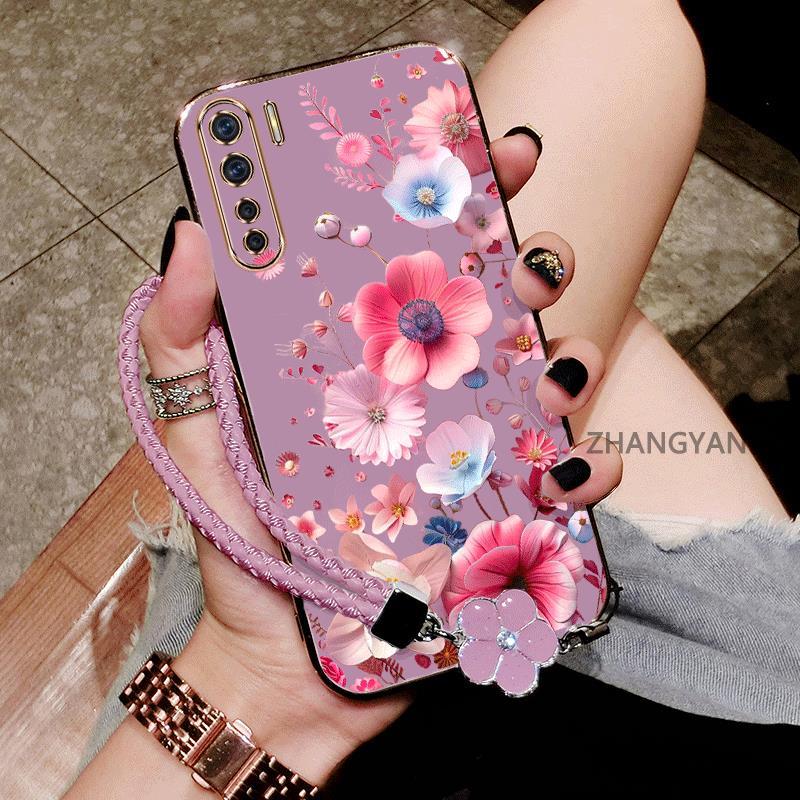 Ốp Lưng Cho OPPO reno 3 reno 3 Pro Vỏ Điện Thoại TPU Silicon Mạ Điện Mới Thiết Kế Thẩm Mỹ Hoạt Hình Dễ Thương Với Họa Tiết Hoa Nhiều Màu Sắc Và Dây Miễn Phí