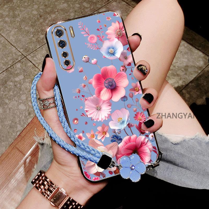 Ốp Lưng Cho OPPO reno 3 reno 3 Pro Vỏ Điện Thoại TPU Silicon Mạ Điện Mới Thiết Kế Thẩm Mỹ Hoạt Hình Dễ Thương Với Họa Tiết Hoa Nhiều Màu Sắc Và Dây Miễn Phí
