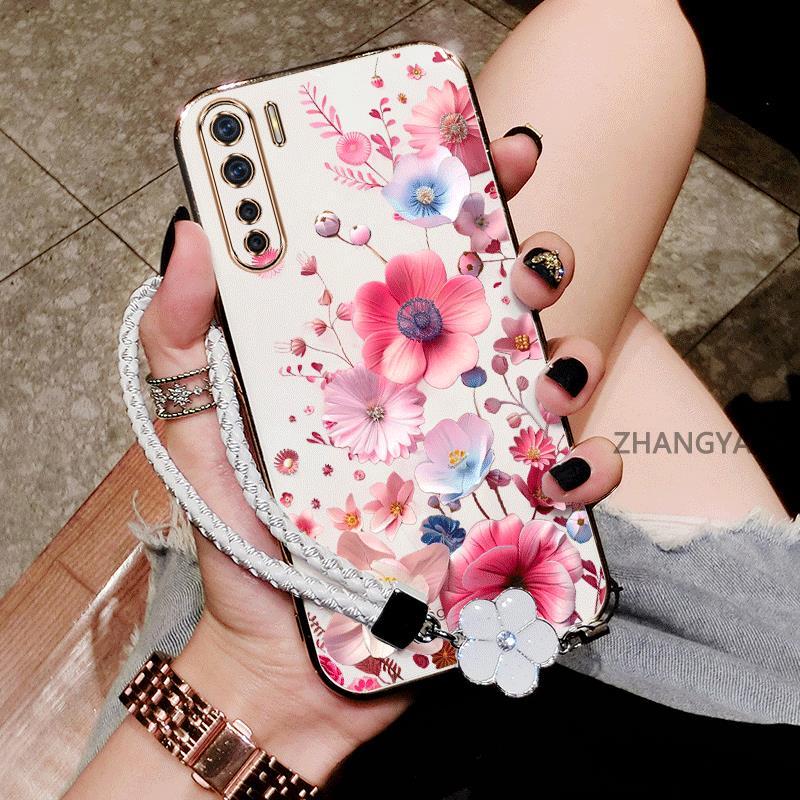 Ốp Lưng Cho OPPO reno 3 reno 3 Pro Vỏ Điện Thoại TPU Silicon Mạ Điện Mới Thiết Kế Thẩm Mỹ Hoạt Hình Dễ Thương Với Họa Tiết Hoa Nhiều Màu Sắc Và Dây Miễn Phí