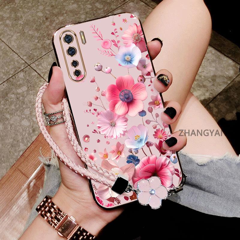 Ốp Lưng Cho OPPO reno 3 reno 3 Pro Vỏ Điện Thoại TPU Silicon Mạ Điện Mới Thiết Kế Thẩm Mỹ Hoạt Hình Dễ Thương Với Họa Tiết Hoa Nhiều Màu Sắc Và Dây Miễn Phí