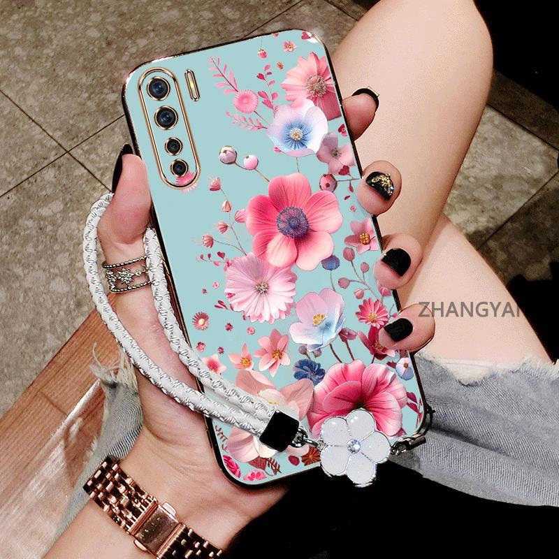 Ốp Lưng Cho OPPO reno 3 reno 3 Pro Vỏ Điện Thoại TPU Silicon Mạ Điện Mới Thiết Kế Thẩm Mỹ Hoạt Hình Dễ Thương Với Họa Tiết Hoa Nhiều Màu Sắc Và Dây Miễn Phí