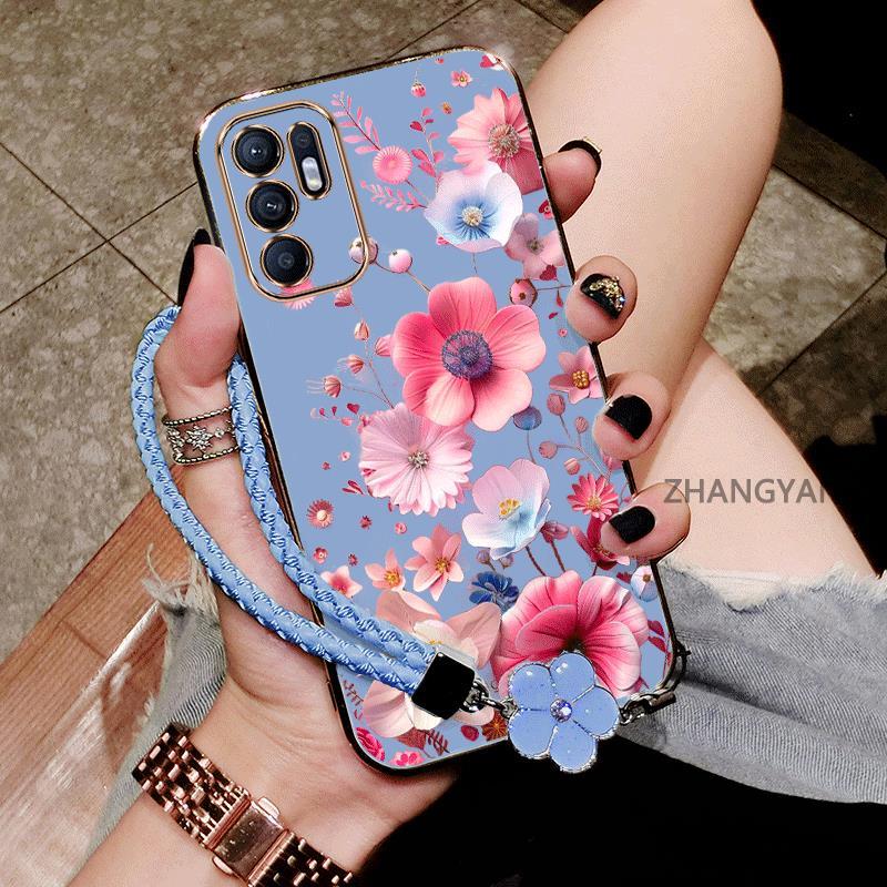 Ốp Lưng Cho OPPO RENO 6 4G RENO 6 5G RENO 6Z 5G Vỏ Điện Thoại TPU Silicon Chống Rơi Mạ Điện Mới Thiết Kế Thẩm Mỹ Hoạt Hình Dễ Thương Với Họa Tiết Hoa Nhiều Màu Sắc Và Dây Miễn Phí