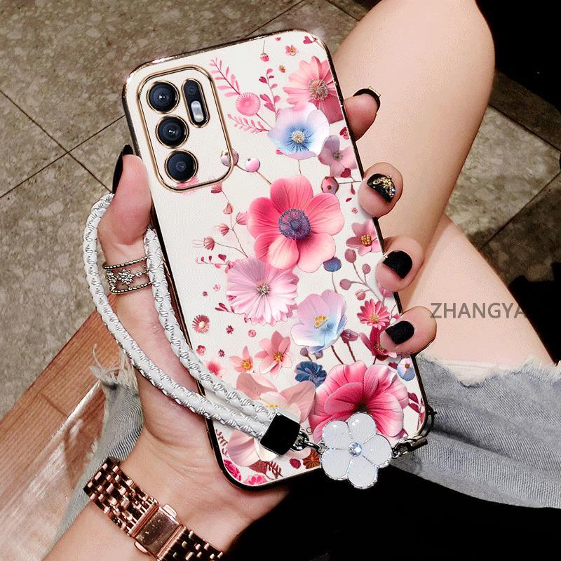 Ốp Lưng Cho OPPO RENO 6 4G RENO 6 5G RENO 6Z 5G Vỏ Điện Thoại TPU Silicon Chống Rơi Mạ Điện Mới Thiết Kế Thẩm Mỹ Hoạt Hình Dễ Thương Với Họa Tiết Hoa Nhiều Màu Sắc Và Dây Miễn Phí