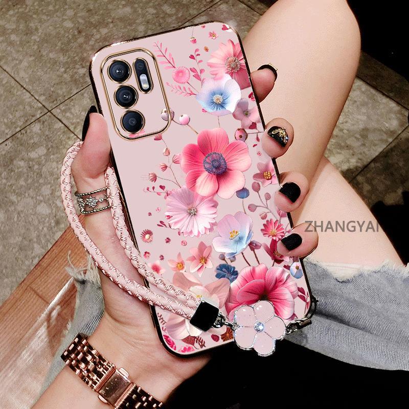 Ốp Lưng Cho OPPO RENO 6 4G RENO 6 5G RENO 6Z 5G Vỏ Điện Thoại TPU Silicon Chống Rơi Mạ Điện Mới Thiết Kế Thẩm Mỹ Hoạt Hình Dễ Thương Với Họa Tiết Hoa Nhiều Màu Sắc Và Dây Miễn Phí