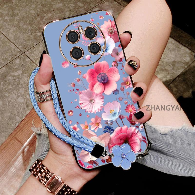 Ốp Lưng Cho Realme 13 13 Pro 5G 14 Pro 5G Vỏ Điện Thoại TPU Silicon Chống Rơi Mạ Điện Mới Thiết Kế Thẩm Mỹ Hoạt Hình Dễ Thương Với Họa Tiết Hoa Nhiều Màu Sắc Và Dây Miễn Phí