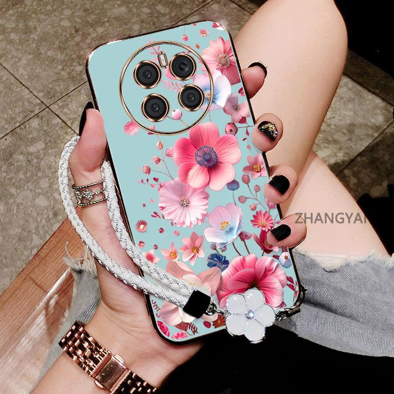 Ốp Lưng Cho Realme 13 13 Pro 5G 14 Pro 5G Vỏ Điện Thoại TPU Silicon Chống Rơi Mạ Điện Mới Thiết Kế Thẩm Mỹ Hoạt Hình Dễ Thương Với Họa Tiết Hoa Nhiều Màu Sắc Và Dây Miễn Phí