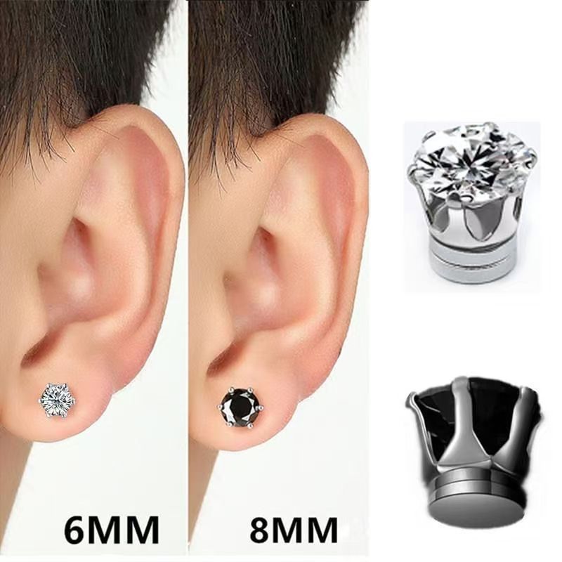 Bông tai Zircon sáu móng tay nam châm bằng thép không gỉ thời trang không xỏ khuyên dành cho nam nữ