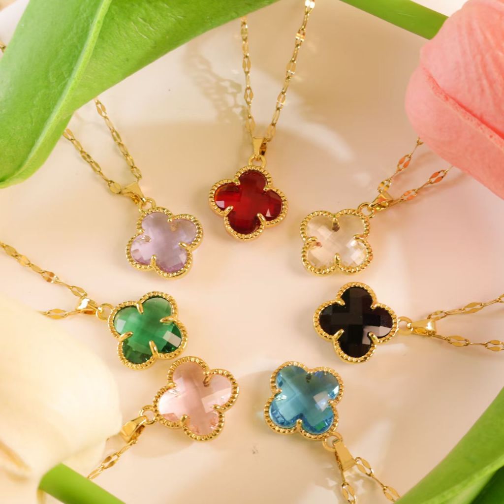 Vòng cổ cỏ ba lá bốn lá thời trang 18K mạ vàng chống thấm nước không phai màu Mặt dây chuyền nữ phù hợp