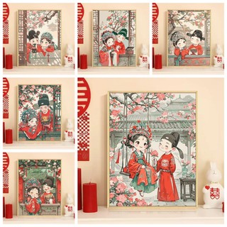 MOZI ✨40 * 50cm / 30 * 40cm Đám Cưới Cô Dâu Chổi Số Tranh tranh số hóa tranh tô màu theo số tranh sơn dầu số hoá bộ tô màu theo số