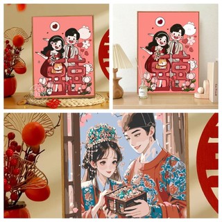 MOZI ✨40 * 50cm / 30 * 40cm Đám Cưới Cô Dâu Chổi Số Tranh tranh số hóa tranh tô màu theo số tranh sơn dầu số hoá bộ tô màu theo số