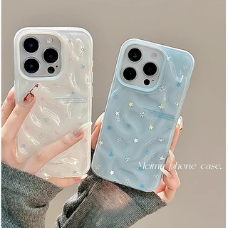 Hàn Quốc Nơ Trắng Ngôi Sao Khung Bên Họa Tiết In Hình Chống Bụi Bẩn Xếp Ly Cho iPhone 16Promax 15Promax 13 14 Pro Max Silicon Mềm Chống Sốc Ngọt Ngào Nữ Tính Vỏ Di Động