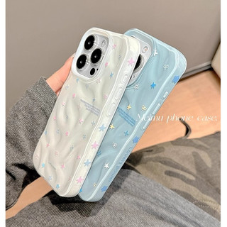 Hàn Quốc Nơ Trắng Ngôi Sao Khung Bên Họa Tiết In Hình Chống Bụi Bẩn Xếp Ly Cho iPhone 16Promax 15Promax 13 14 Pro Max Silicon Mềm Chống Sốc Ngọt Ngào Nữ Tính Vỏ Di Động