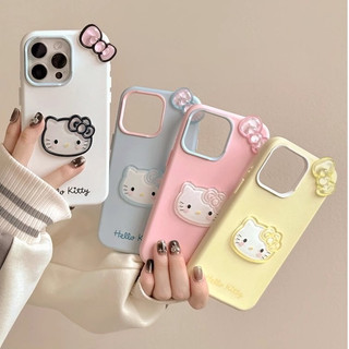 Phim hoạt hình dễ thương 3D Nơ Hello Kitty Cat 2in1 Vỏ điện thoại silicon lỏng cho iPhone 16Promax 16Pro 14 15 Pro Max 13 Vỏ điện thoại di động ngọt ngào nữ tính