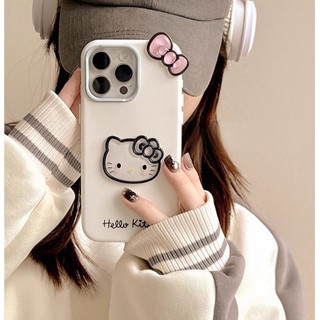 Phim hoạt hình dễ thương 3D Nơ Hello Kitty Cat 2in1 Vỏ điện thoại silicon lỏng cho iPhone 16Promax 16Pro 14 15 Pro Max 13 Vỏ điện thoại di động ngọt ngào nữ tính