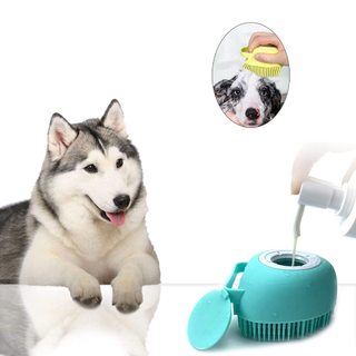 Bàn chải tắm cho chó - Bàn chải Massage tắm chải lông thú cưng có hộp đựng dầu gội Lông silicon mềm cho chó dài có lông ngắn cho chó mèo tắm