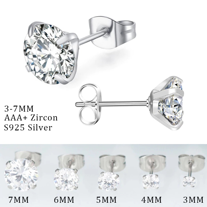 Candy1 cái Bông Tai Thép Titan Bạc 925 Đính Đá Zircon 3-5MM Cho nam nữ bông tai đính đá nhỏ pha lê unisex